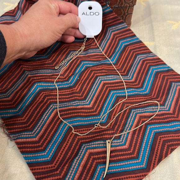 Aldo Matte Gold Y Drop Horn Pendant Adjustable Length Chain Necklace. Brand New. - Picture 4 of 7